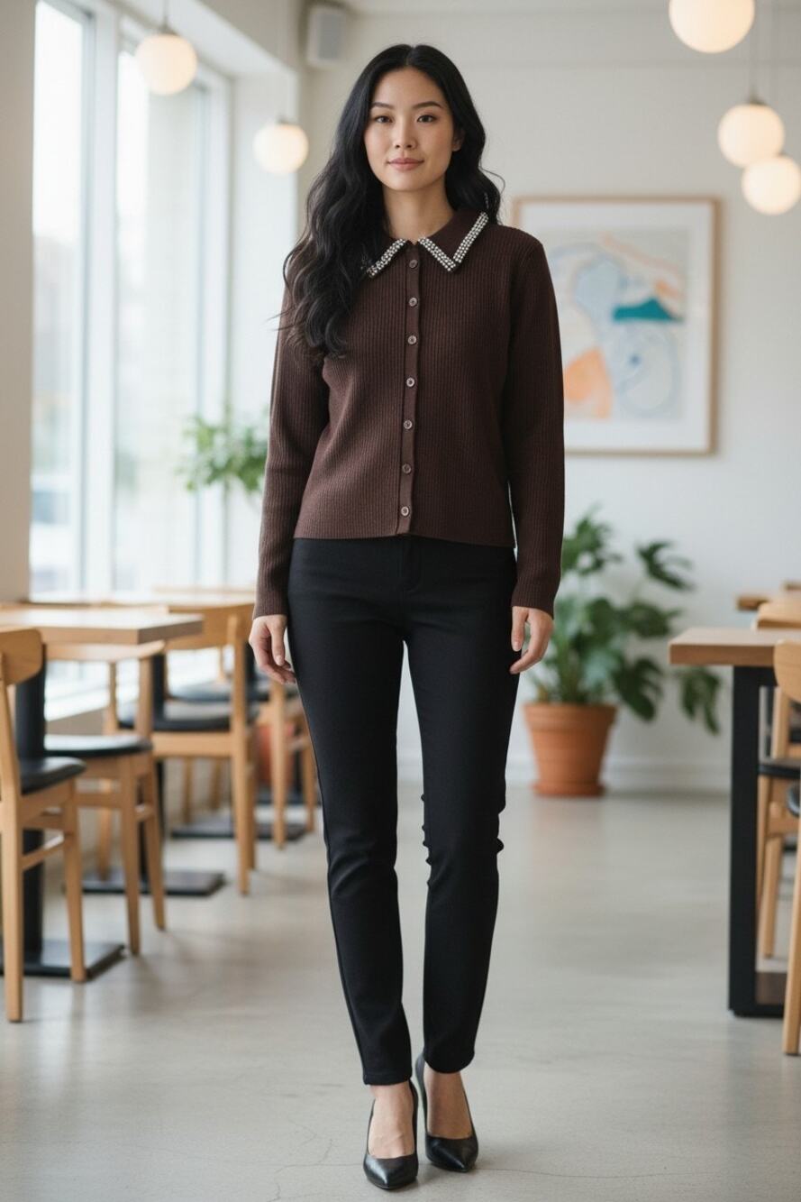 Future Collective Embellished Collar Cardigan Sweater Color: Dk Brown/ Large